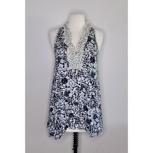 Anthropologie WESTON WEAR Ruffled Knit Sleeveless Top Tank Abstract Dots Small
